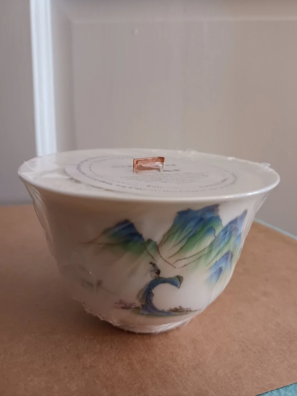 HOMEOASIS Green Tea Candle In Chinese Tea Cup ,  Handmade , Soy Wax  Sealed